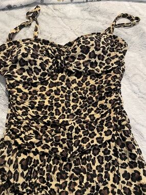 Always For Me Black Swimsuit Animal Print Built in Skirt